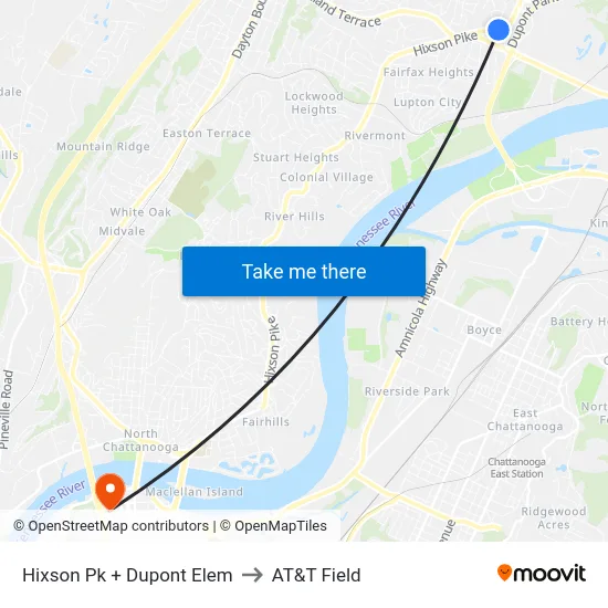 Hixson Pk + Dupont Elem to AT&T Field map