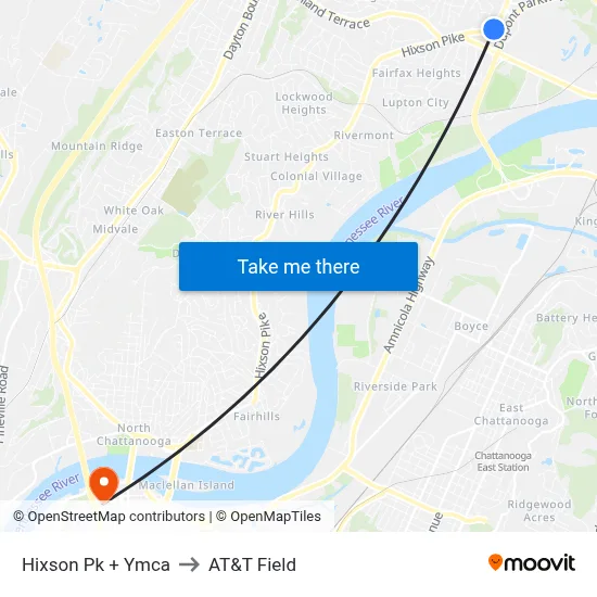 Hixson Pk + Ymca to AT&T Field map