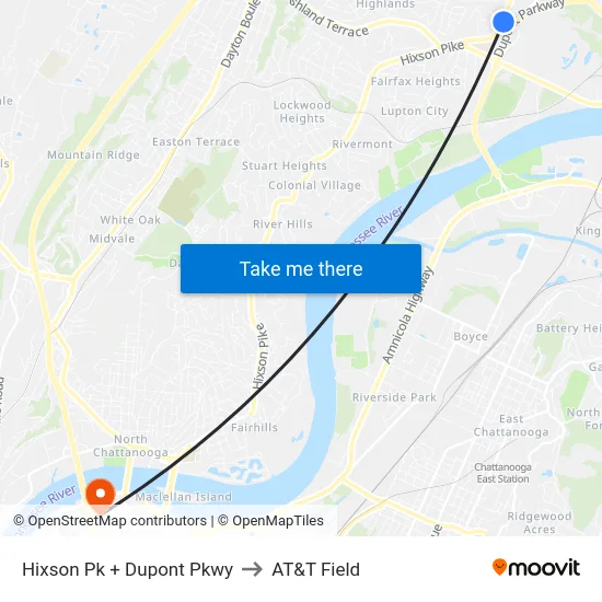 Hixson Pk + Dupont Pkwy to AT&T Field map