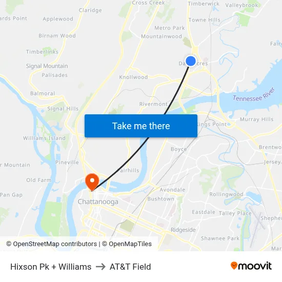 Hixson Pk + Williams to AT&T Field map