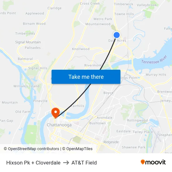 Hixson Pk + Cloverdale to AT&T Field map