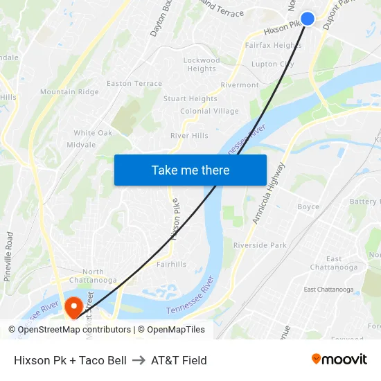 Hixson Pk + Taco Bell to AT&T Field map
