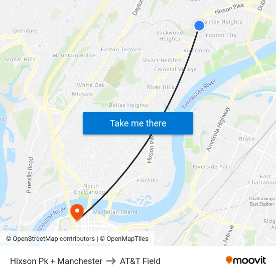 Hixson Pk + Manchester to AT&T Field map