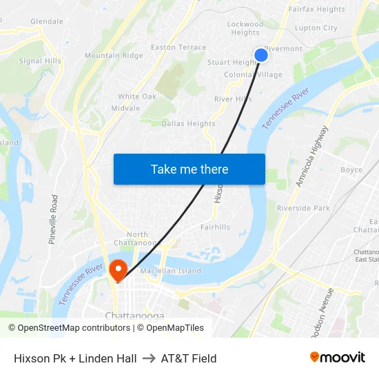 Hixson Pk + Linden Hall to AT&T Field map
