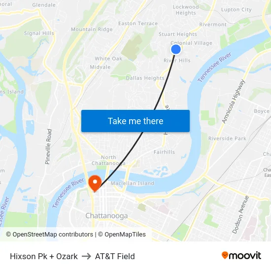 Hixson Pk + Ozark to AT&T Field map