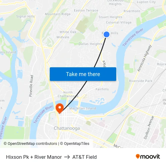 Hixson Pk + River Manor to AT&T Field map