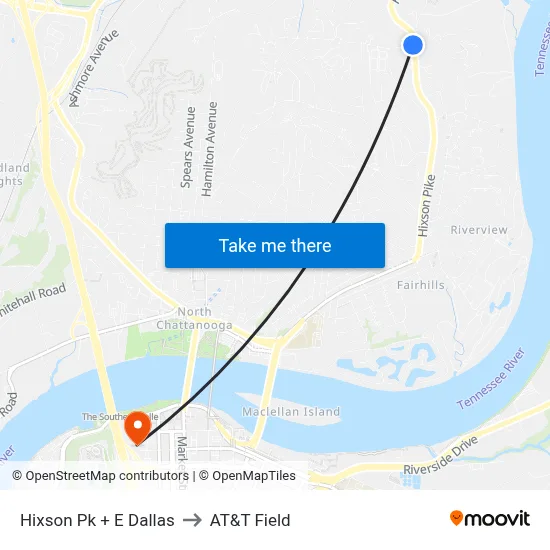 Hixson Pk + E Dallas to AT&T Field map