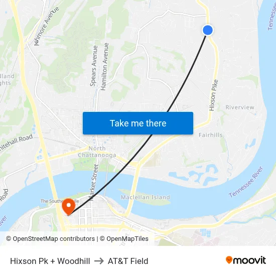 Hixson Pk + Woodhill to AT&T Field map