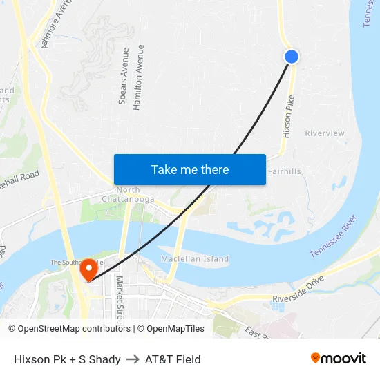 Hixson Pk + S Shady to AT&T Field map