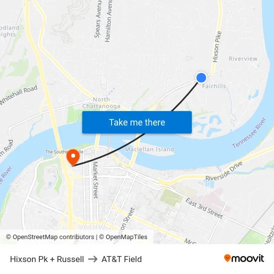 Hixson Pk + Russell to AT&T Field map