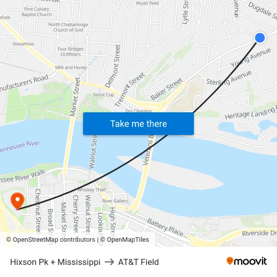 Hixson Pk + Mississippi to AT&T Field map