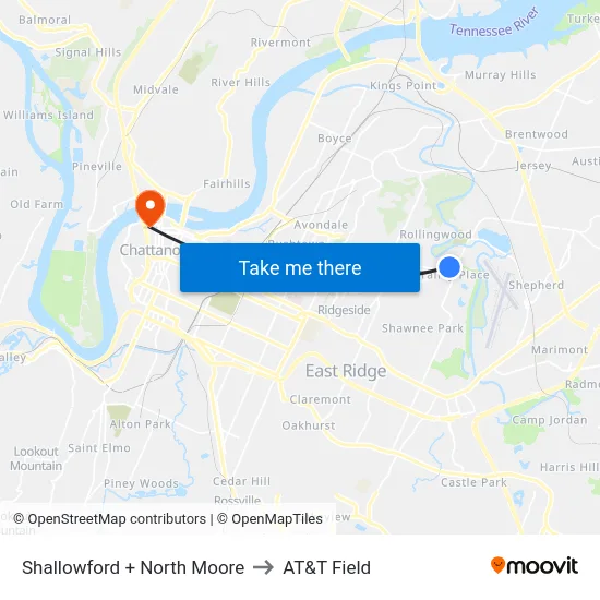 Shallowford + North Moore to AT&T Field map