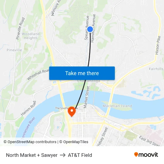 North Market + Sawyer to AT&T Field map
