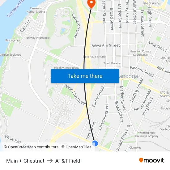 Main + Chestnut to AT&T Field map