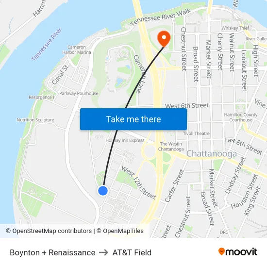 Boynton + Renaissance to AT&T Field map