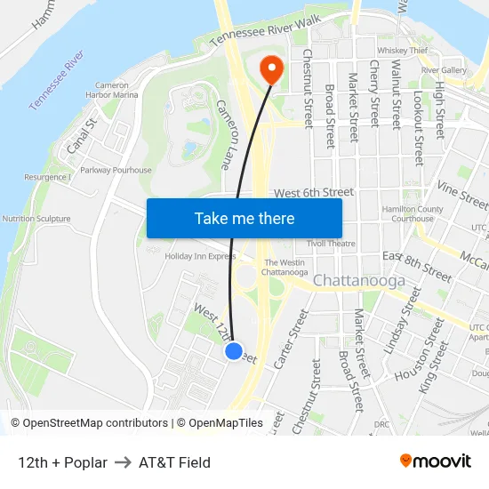 12th + Poplar to AT&T Field map