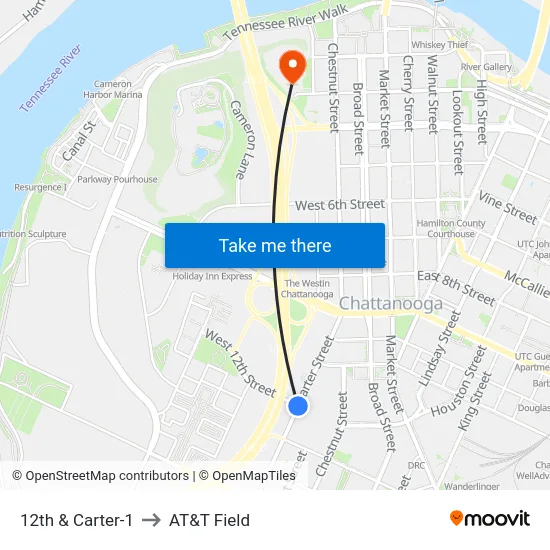 12th & Carter-1 to AT&T Field map