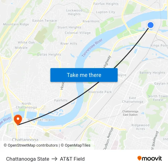 Chattanooga State to AT&T Field map