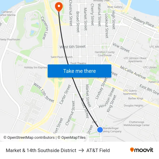 Market & 14th Southside District to AT&T Field map