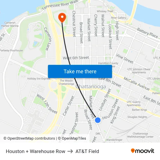 Houston + Warehouse Row to AT&T Field map
