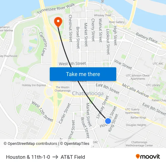 Houston & 11th-1-0 to AT&T Field map