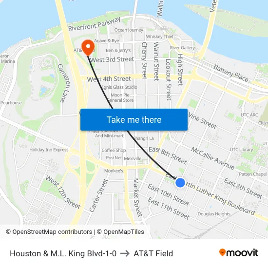Houston & M.L. King Blvd-1-0 to AT&T Field map