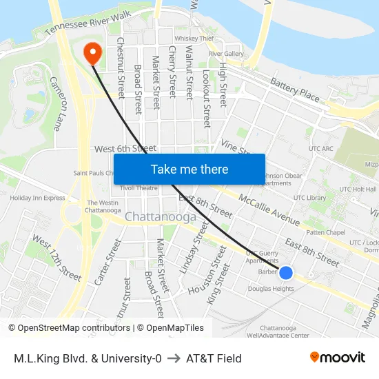 M.L.King Blvd. & University-0 to AT&T Field map
