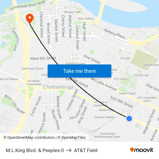 M.L.King Blvd. & Peeples-0 to AT&T Field map