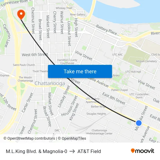 M.L.King Blvd. & Magnolia-0 to AT&T Field map