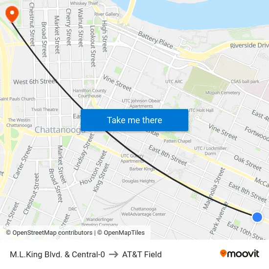 M.L.King Blvd. & Central-0 to AT&T Field map