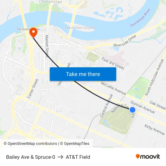 Bailey Ave & Spruce-0 to AT&T Field map