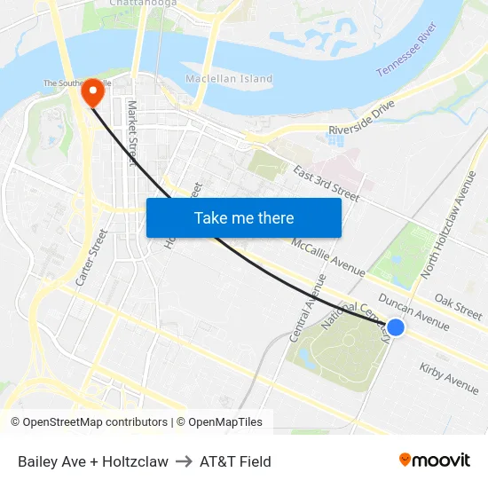 Bailey Ave + Holtzclaw to AT&T Field map