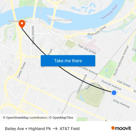Bailey Ave + Highland Pk to AT&T Field map