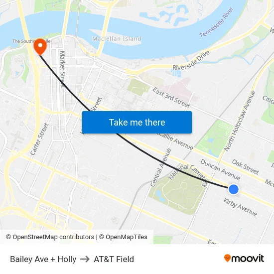 Bailey Ave + Holly to AT&T Field map