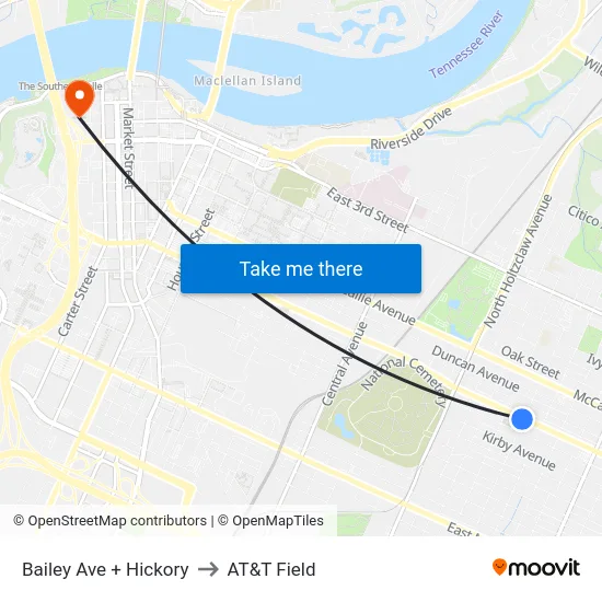 Bailey Ave + Hickory to AT&T Field map