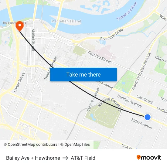 Bailey Ave + Hawthorne to AT&T Field map