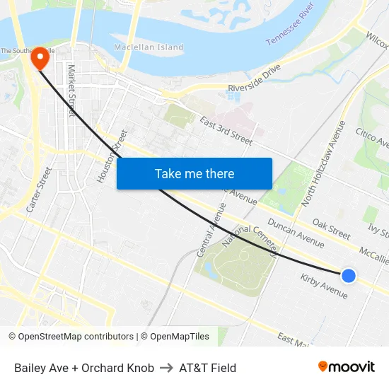 Bailey Ave + Orchard Knob to AT&T Field map