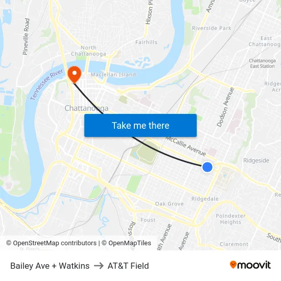 Bailey Ave + Watkins to AT&T Field map