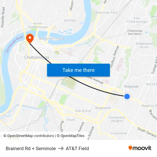 Brainerd Rd + Seminole to AT&T Field map