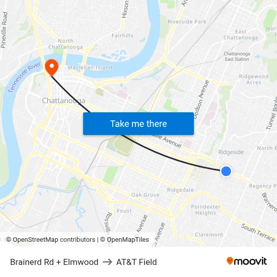 Brainerd Rd + Elmwood to AT&T Field map