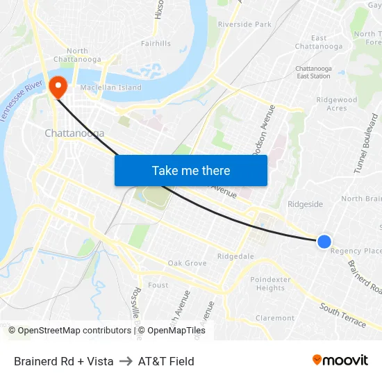 Brainerd Rd + Vista to AT&T Field map