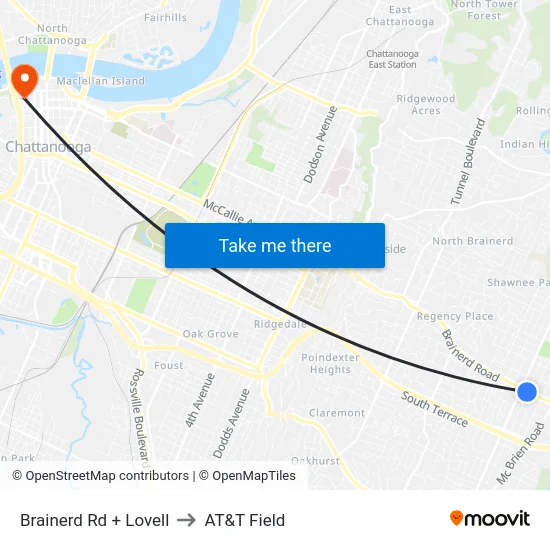 Brainerd Rd + Lovell to AT&T Field map