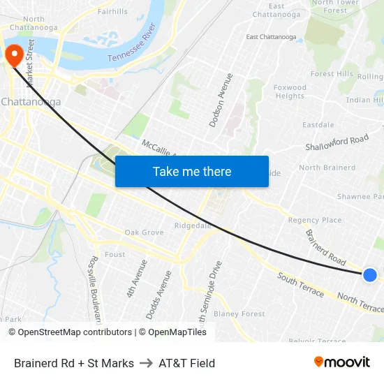 Brainerd Rd + St Marks to AT&T Field map