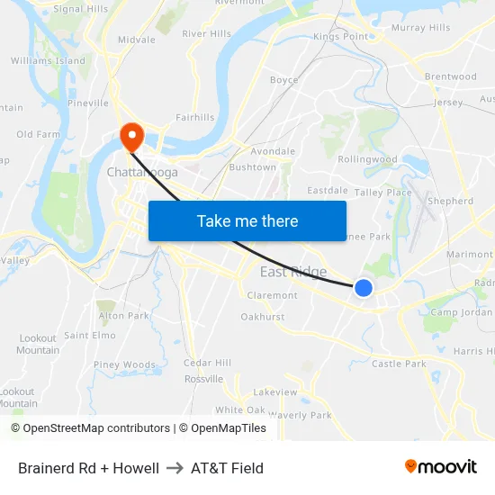 Brainerd Rd + Howell to AT&T Field map
