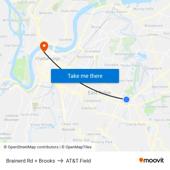 Brainerd Rd + Brooks to AT&T Field map