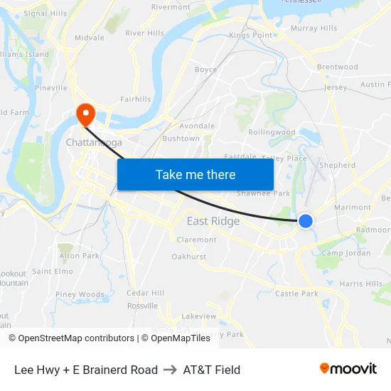 Lee Hwy + E Brainerd Road to AT&T Field map