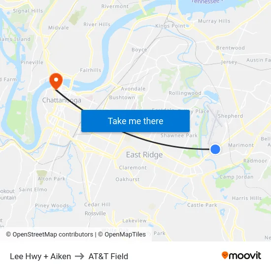 Lee Hwy + Aiken to AT&T Field map
