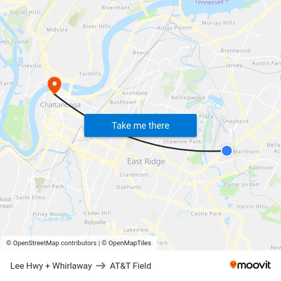 Lee Hwy + Whirlaway to AT&T Field map