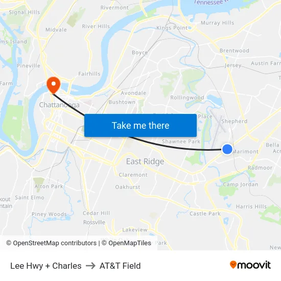Lee Hwy + Charles to AT&T Field map