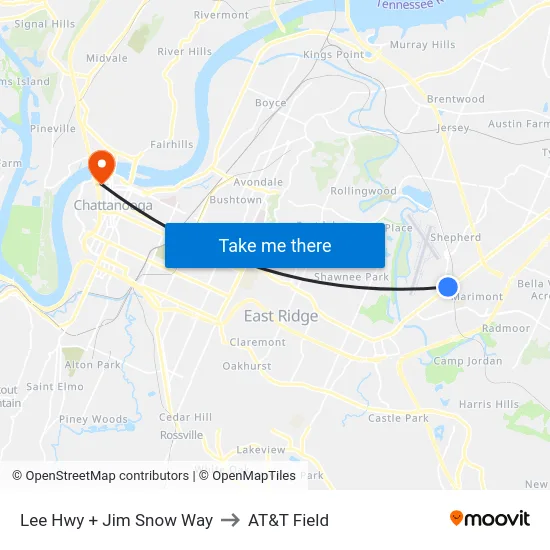 Lee Hwy + Jim Snow Way to AT&T Field map